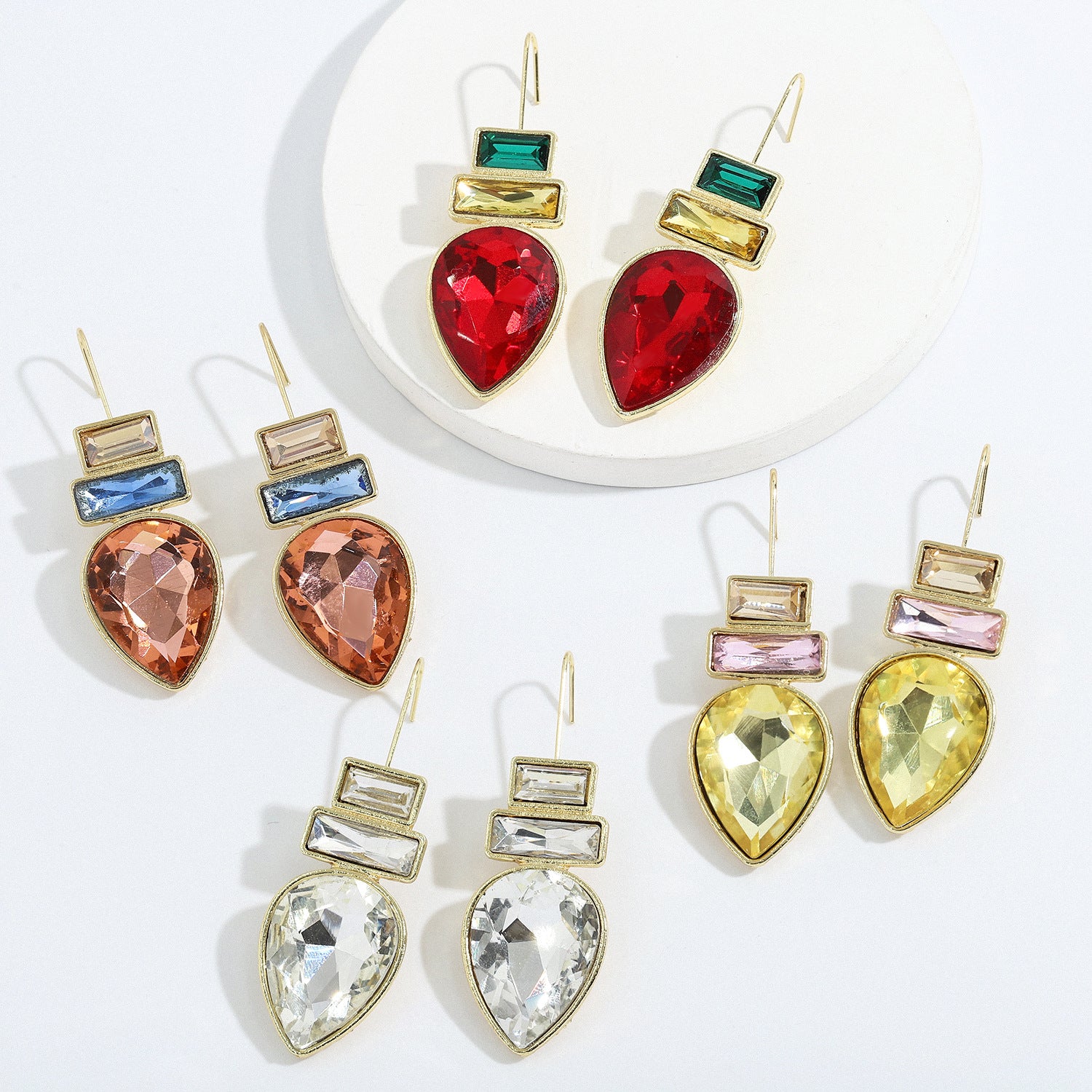 Wholesale Irregular Geometric Alloy Colorful Gemstone Sparkling Earrings